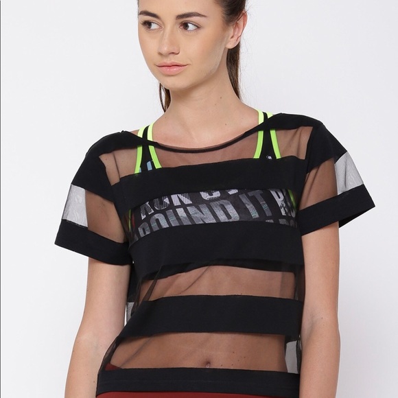 Reebok women Black D layer set-striped semi sheer boxy studio top - Picture 6 of 11